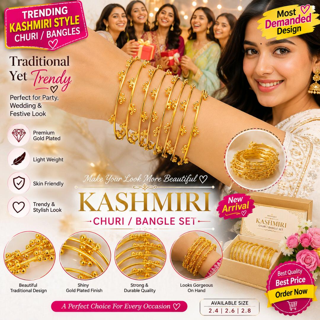 Trending Viral Kashmiri Golden Beaded Churi Set – Traditional Designer Look for Women & Girls” (Copy)