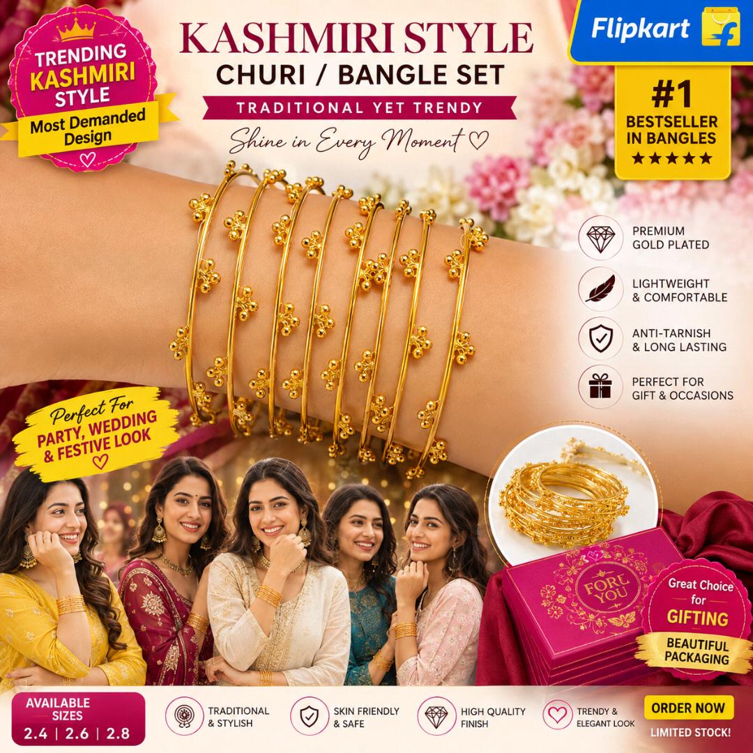 Trending Viral Kashmiri Golden Beaded Churi Set – Traditional Designer Look for Women & Girls” (Copy)