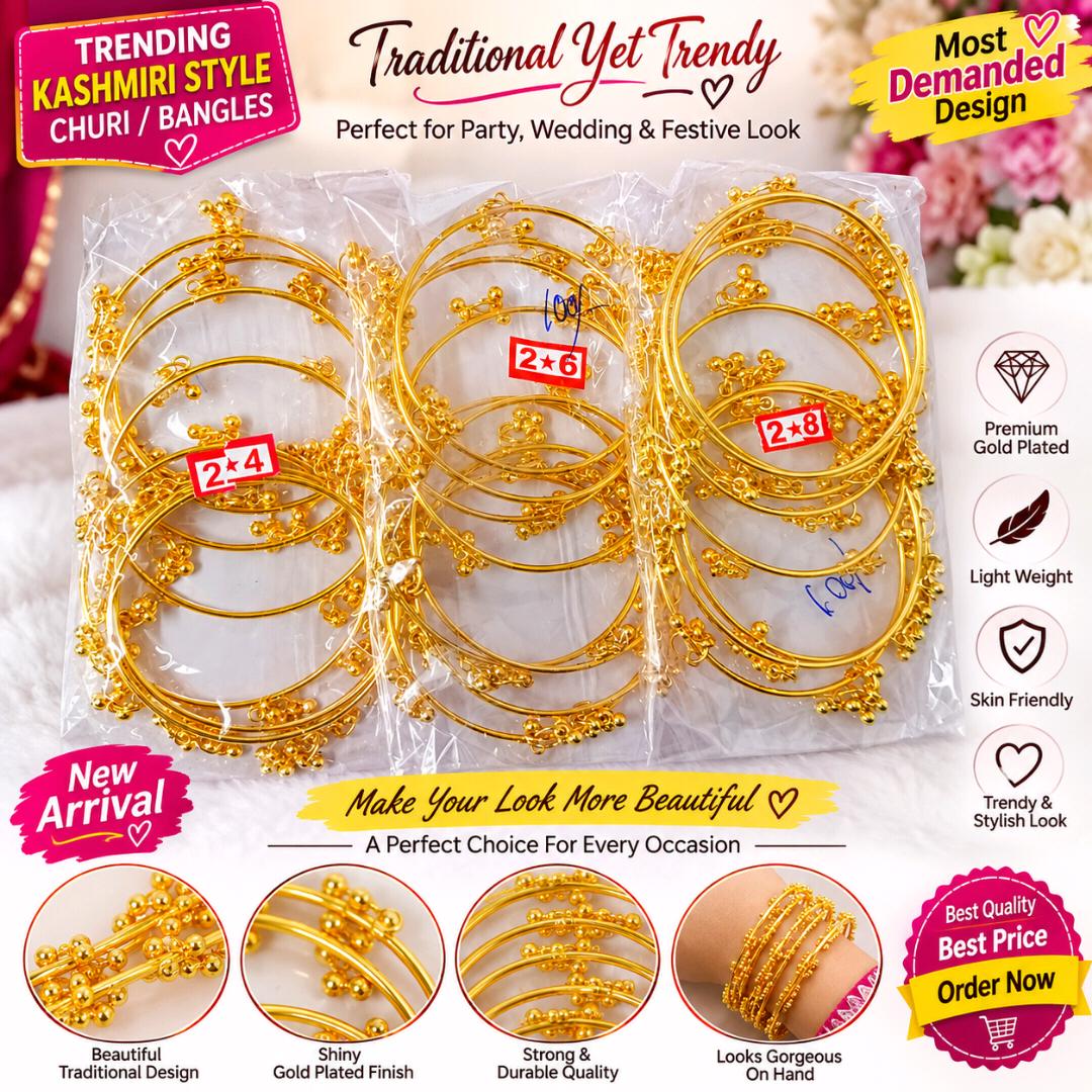 Trending Viral Kashmiri Golden Beaded Churi Set – Traditional Designer Look for Women & Girls”