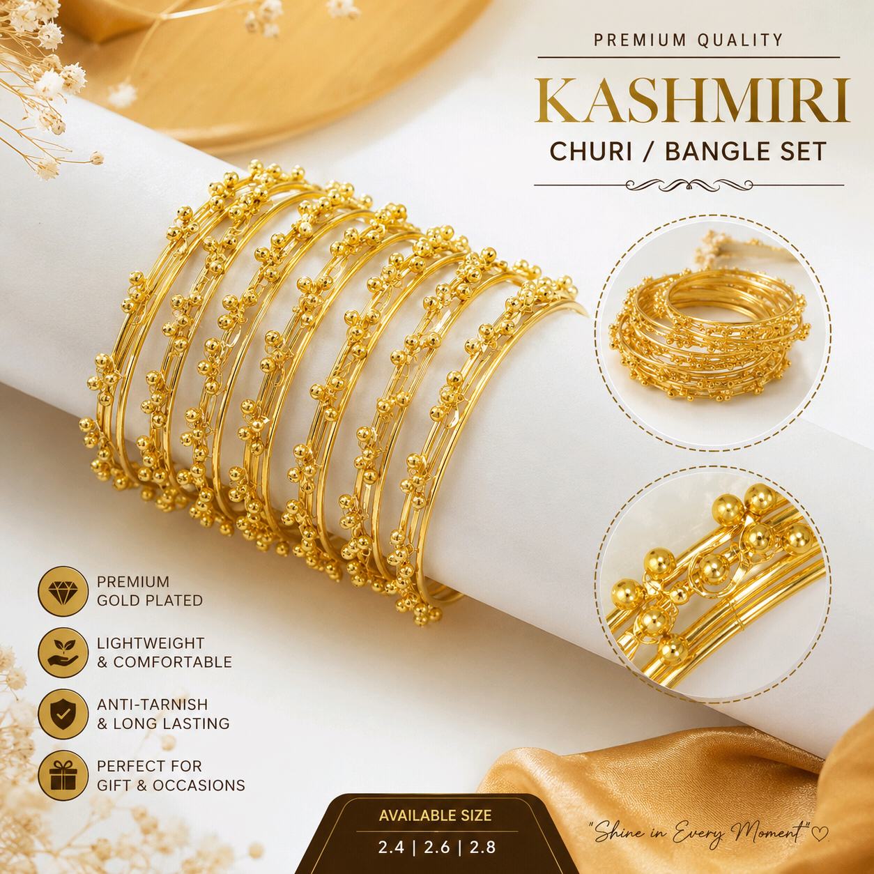 Trending Viral Kashmiri Golden Beaded Churi Set – Traditional Designer Look for Women & Girls”